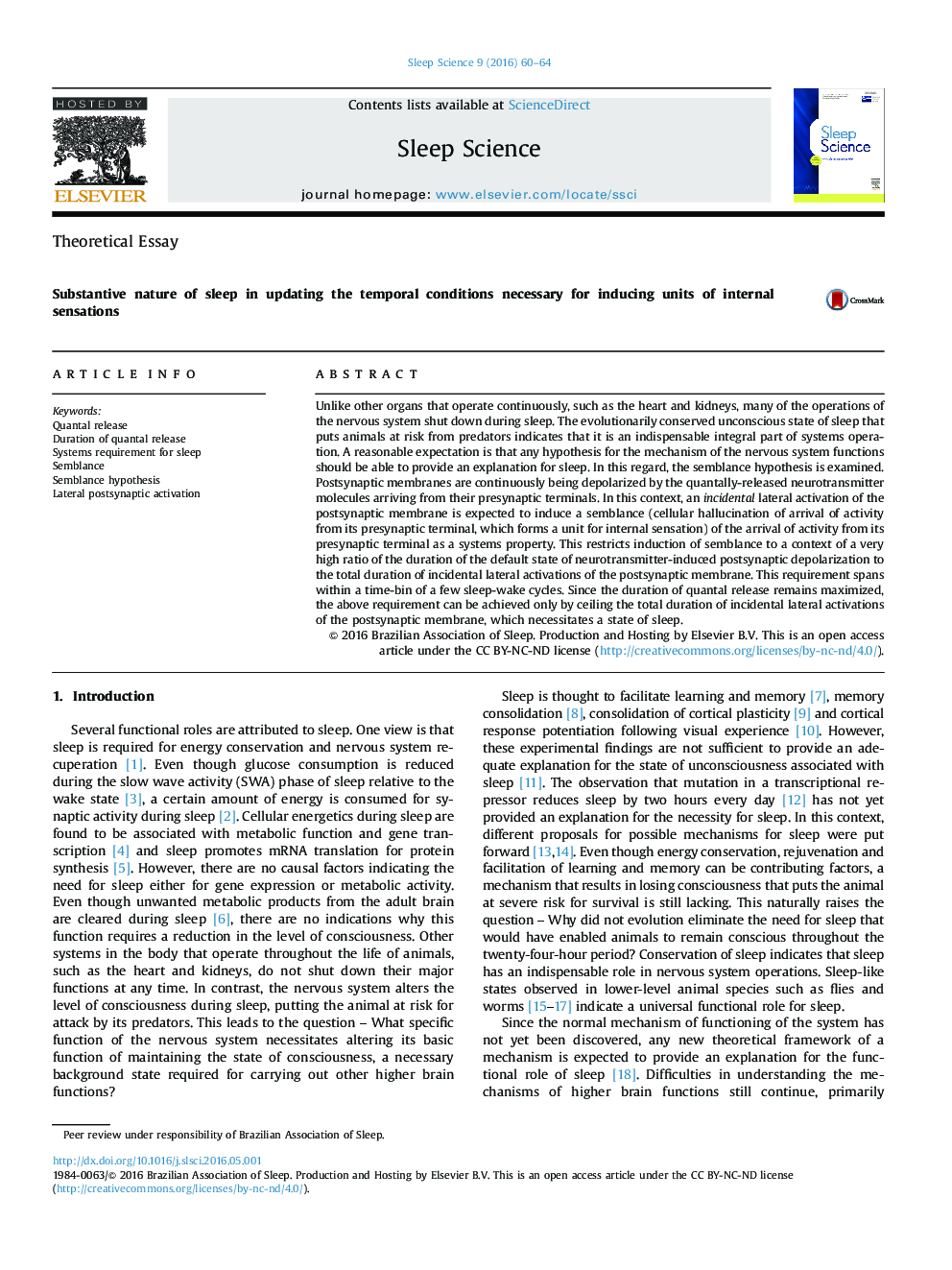 Substantive nature of sleep in updating the temporal conditions necessary for inducing units of internal sensations 