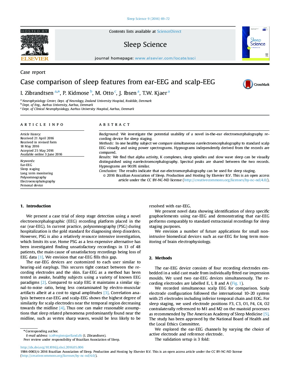 Case comparison of sleep features from ear-EEG and scalp-EEG 