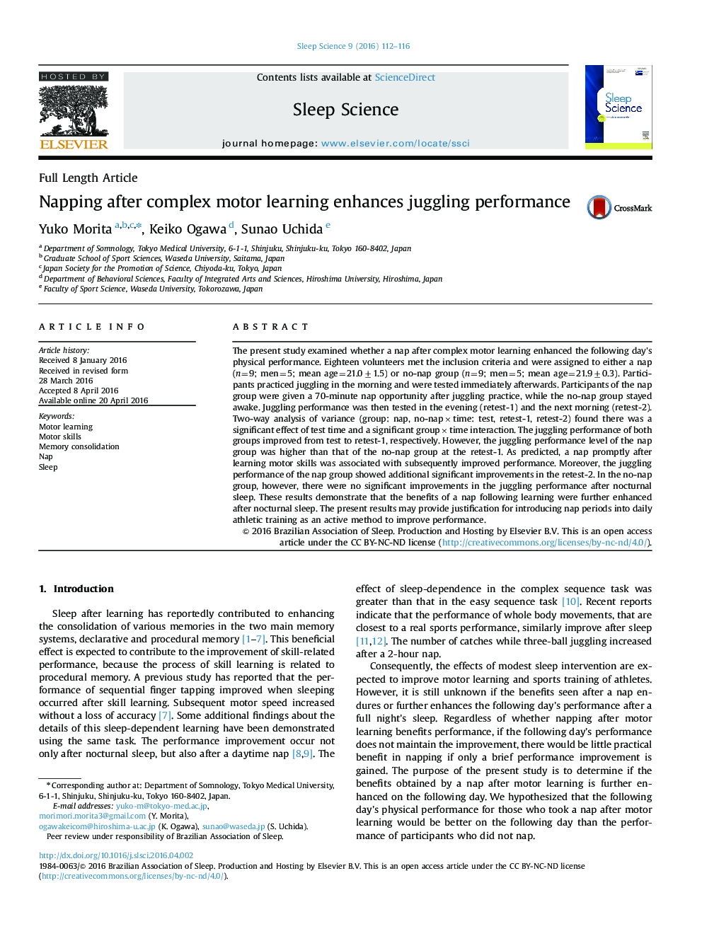 Napping after complex motor learning enhances juggling performance 