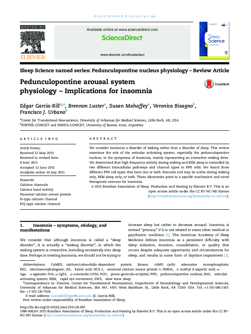 Pedunculopontine arousal system physiology – Implications for insomnia 