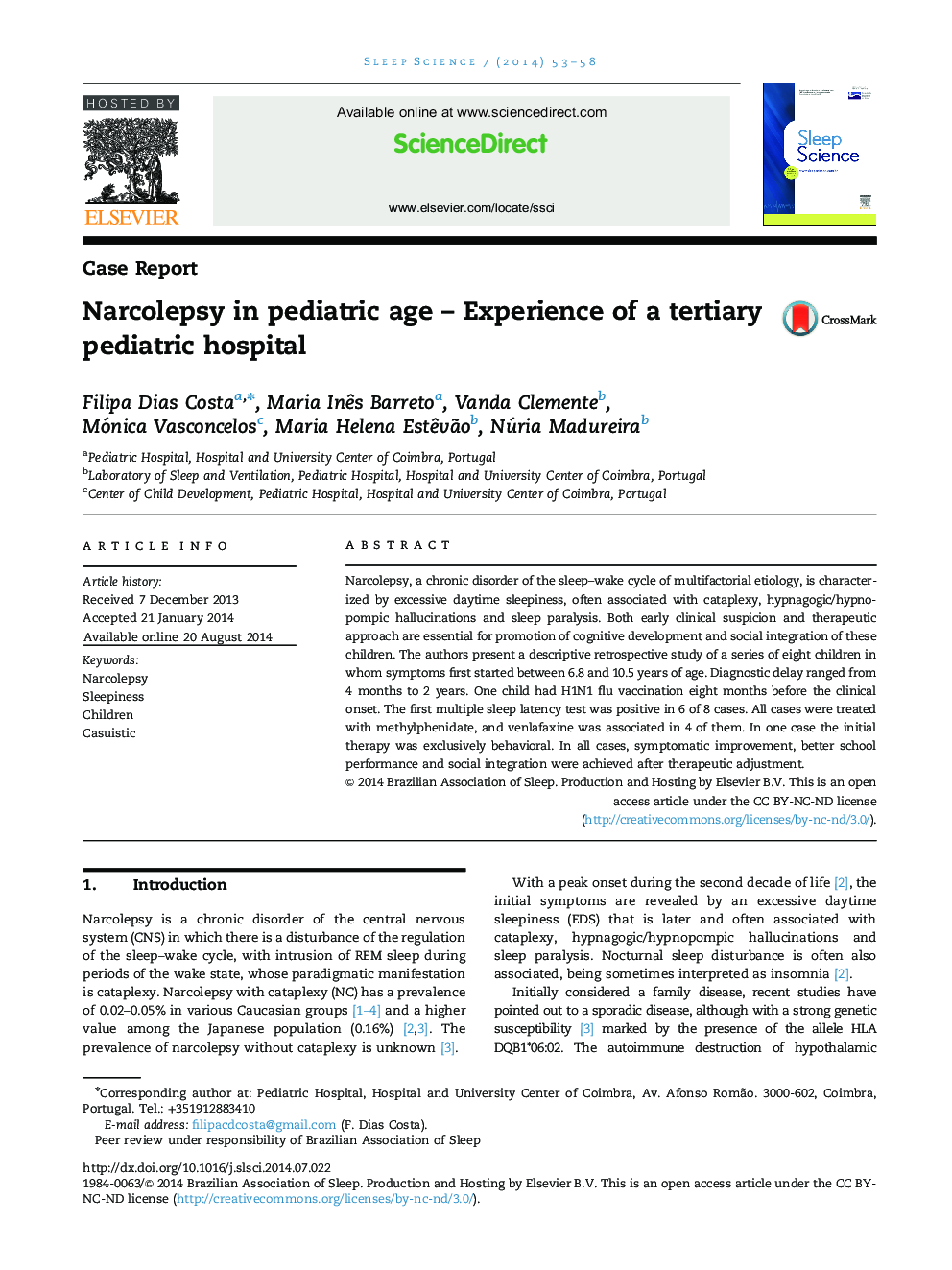 Narcolepsy in pediatric age – Experience of a tertiary pediatric hospital 