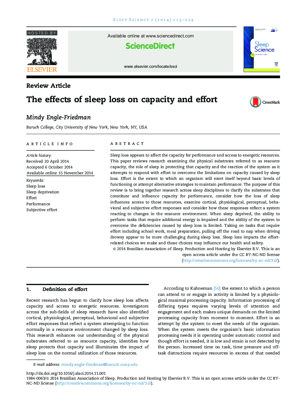 The effects of sleep loss on capacity and effort