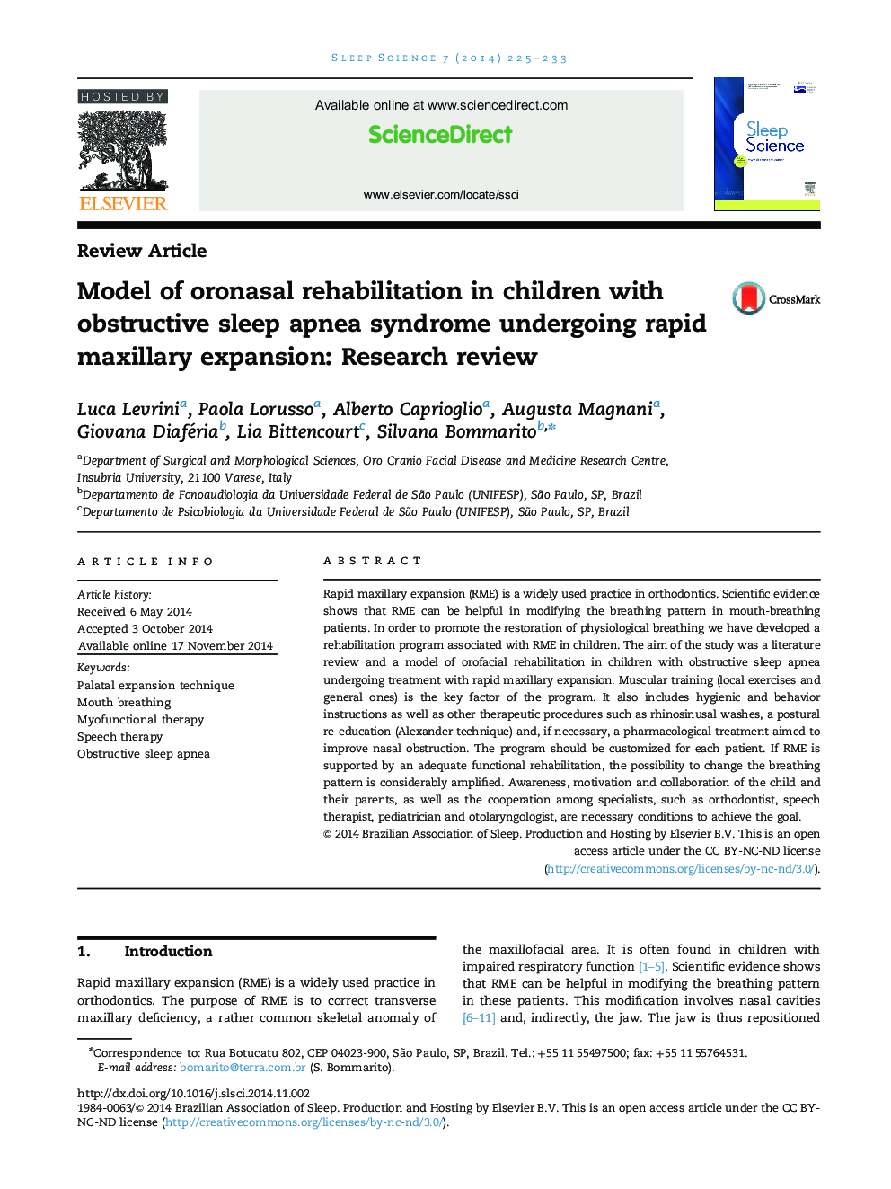Model of oronasal rehabilitation in children with obstructive sleep apnea syndrome undergoing rapid maxillary expansion: Research review