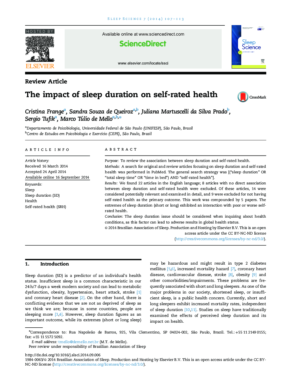 The impact of sleep duration on self-rated health 