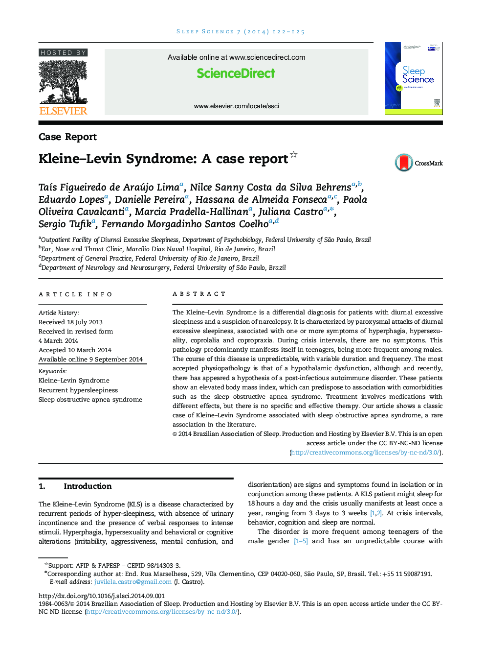 Kleine–Levin Syndrome: A case report 