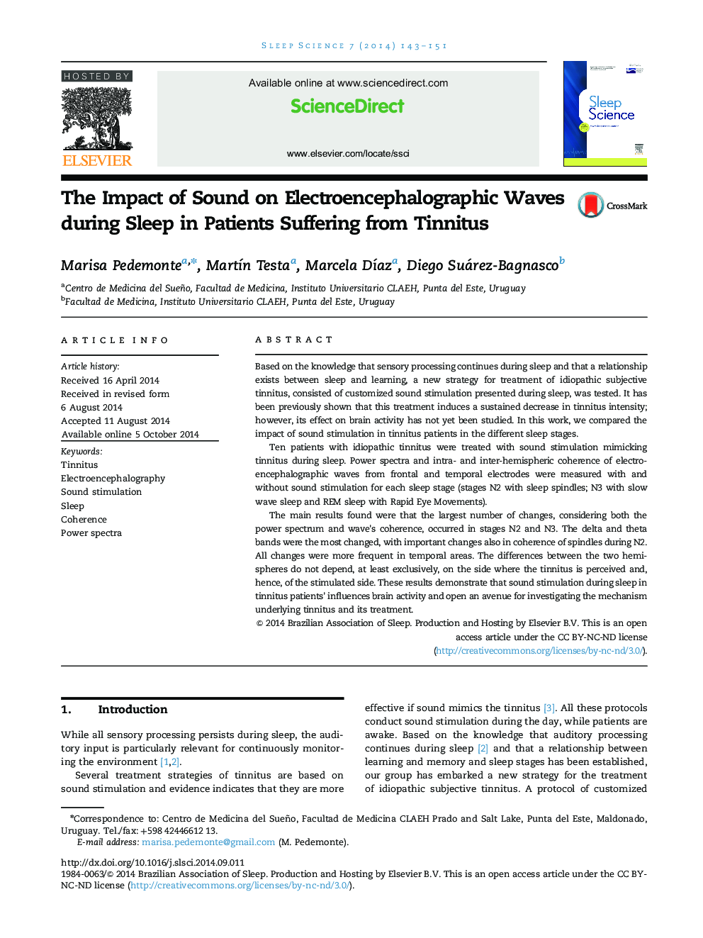 The Impact of Sound on Electroencephalographic Waves during Sleep in Patients Suffering from Tinnitus