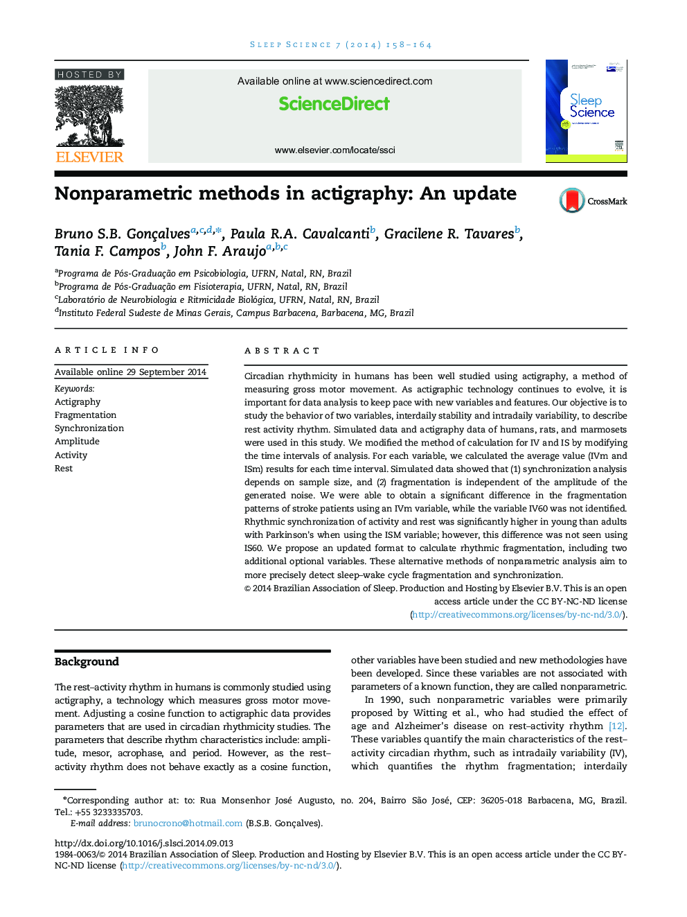 Nonparametric methods in actigraphy: An update