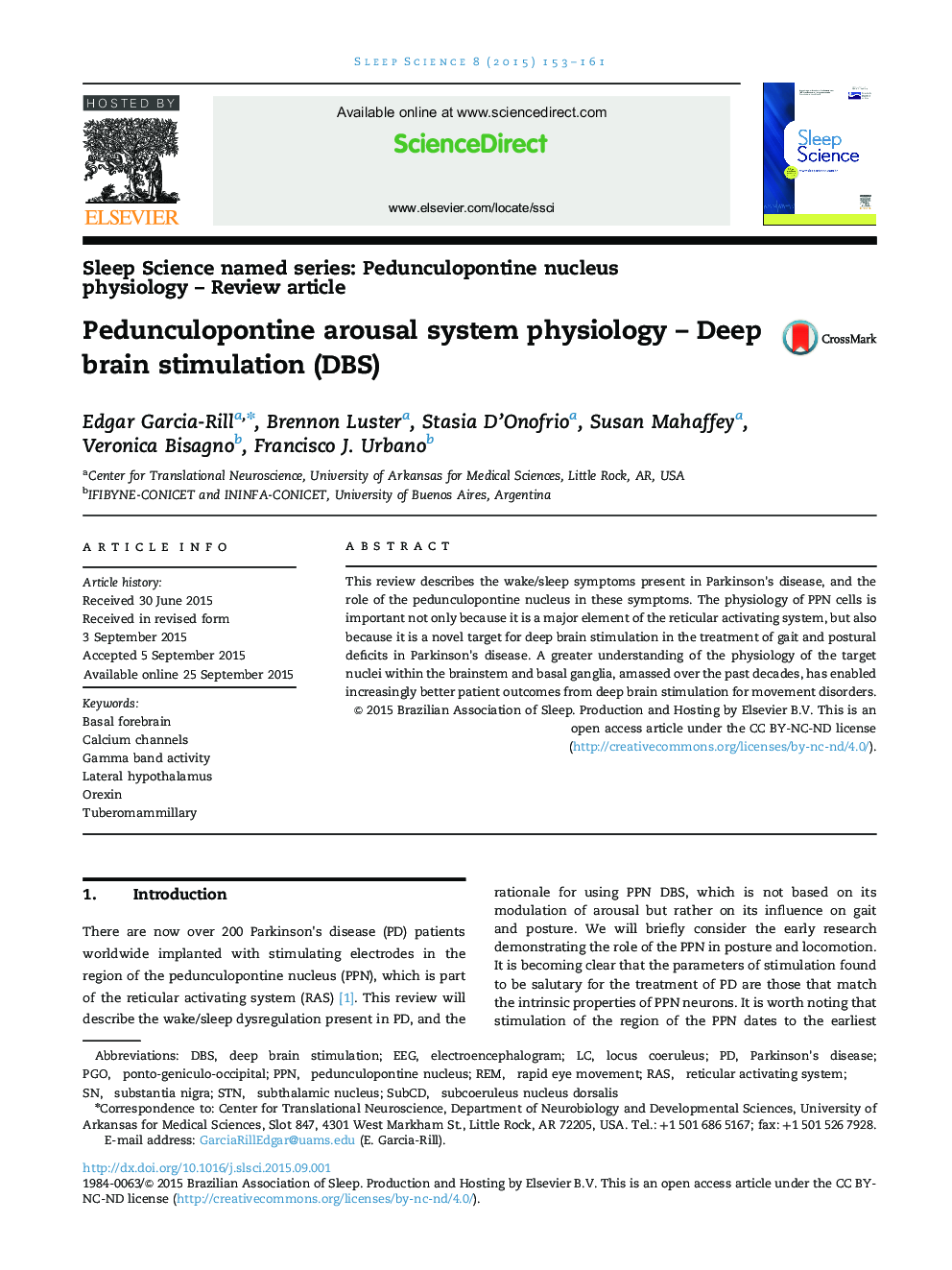 Pedunculopontine arousal system physiology – Deep brain stimulation (DBS)