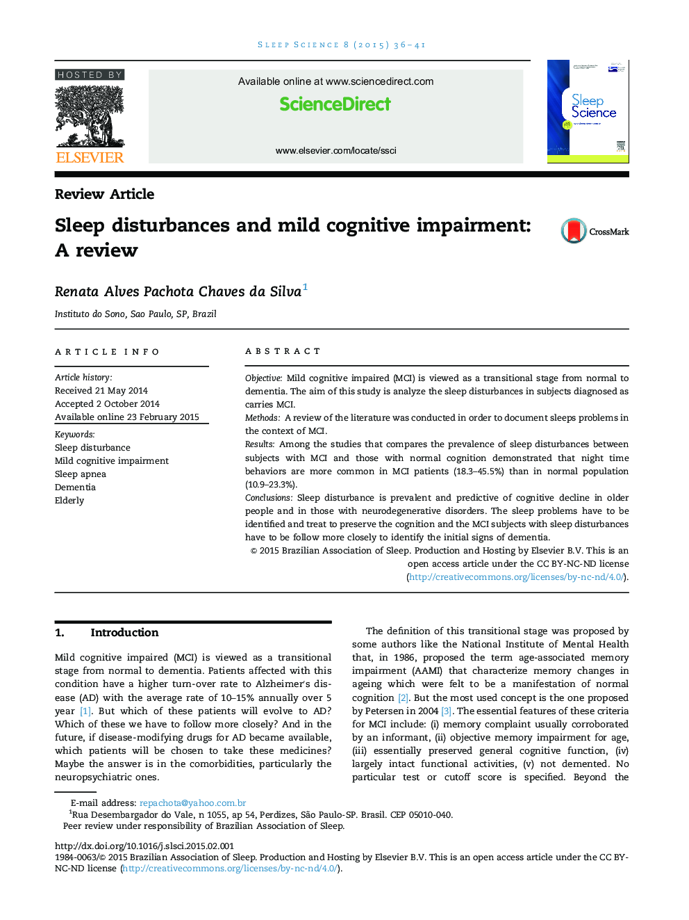 Sleep disturbances and mild cognitive impairment: A review 