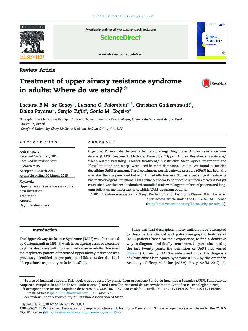 Treatment of upper airway resistance syndrome in adults: Where do we stand? 