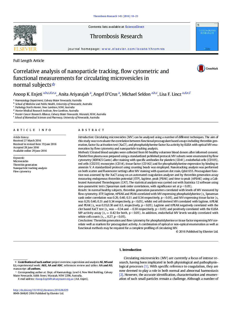 Correlative analysis of nanoparticle tracking, flow cytometric and functional measurements for circulating microvesicles in normal subjects 