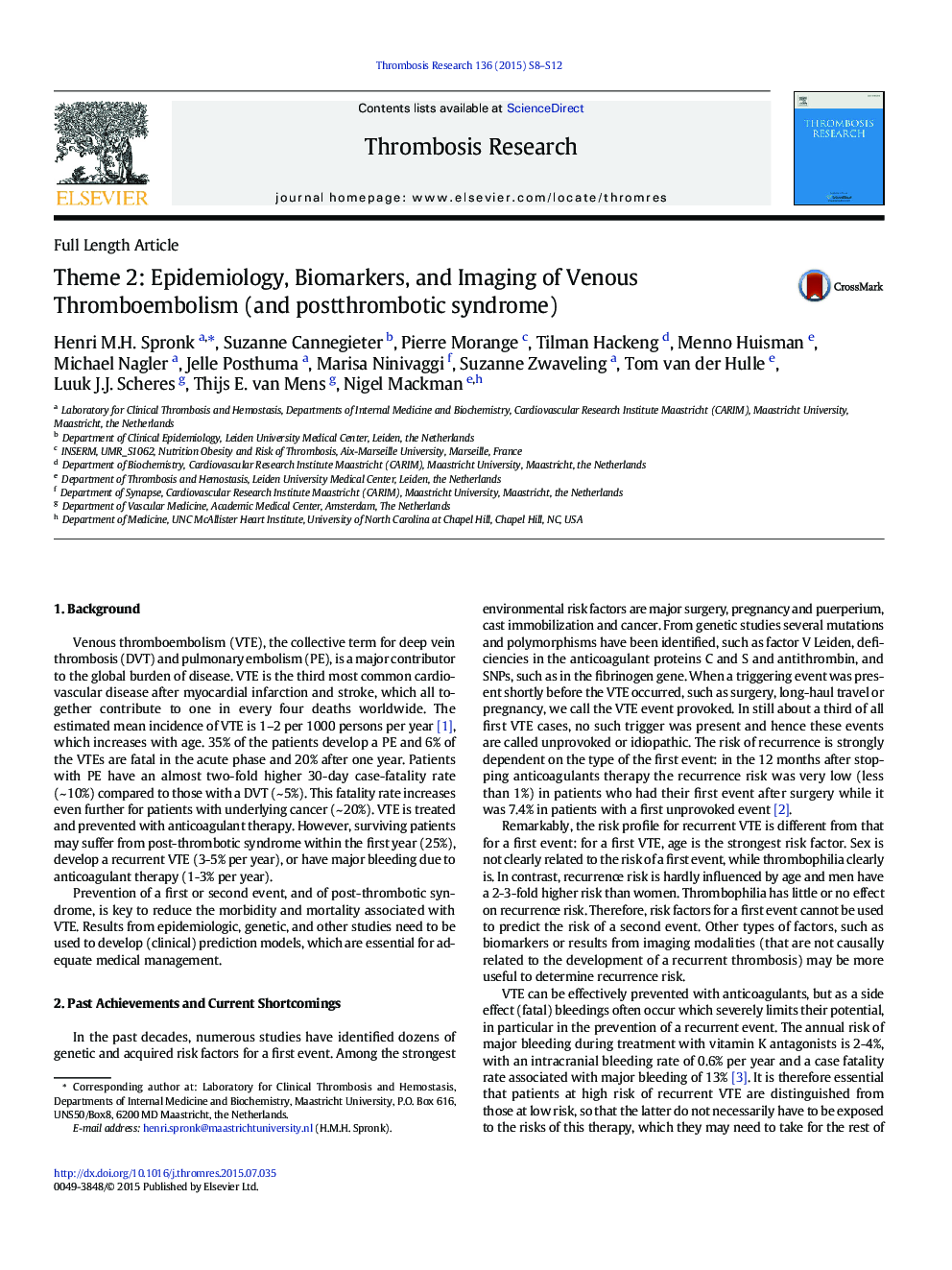 Theme 2: Epidemiology, Biomarkers, and Imaging of Venous Thromboembolism (and postthrombotic syndrome)