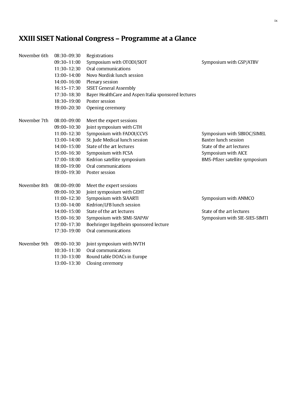 XXIII SISET National Congress - Programme at a Glance