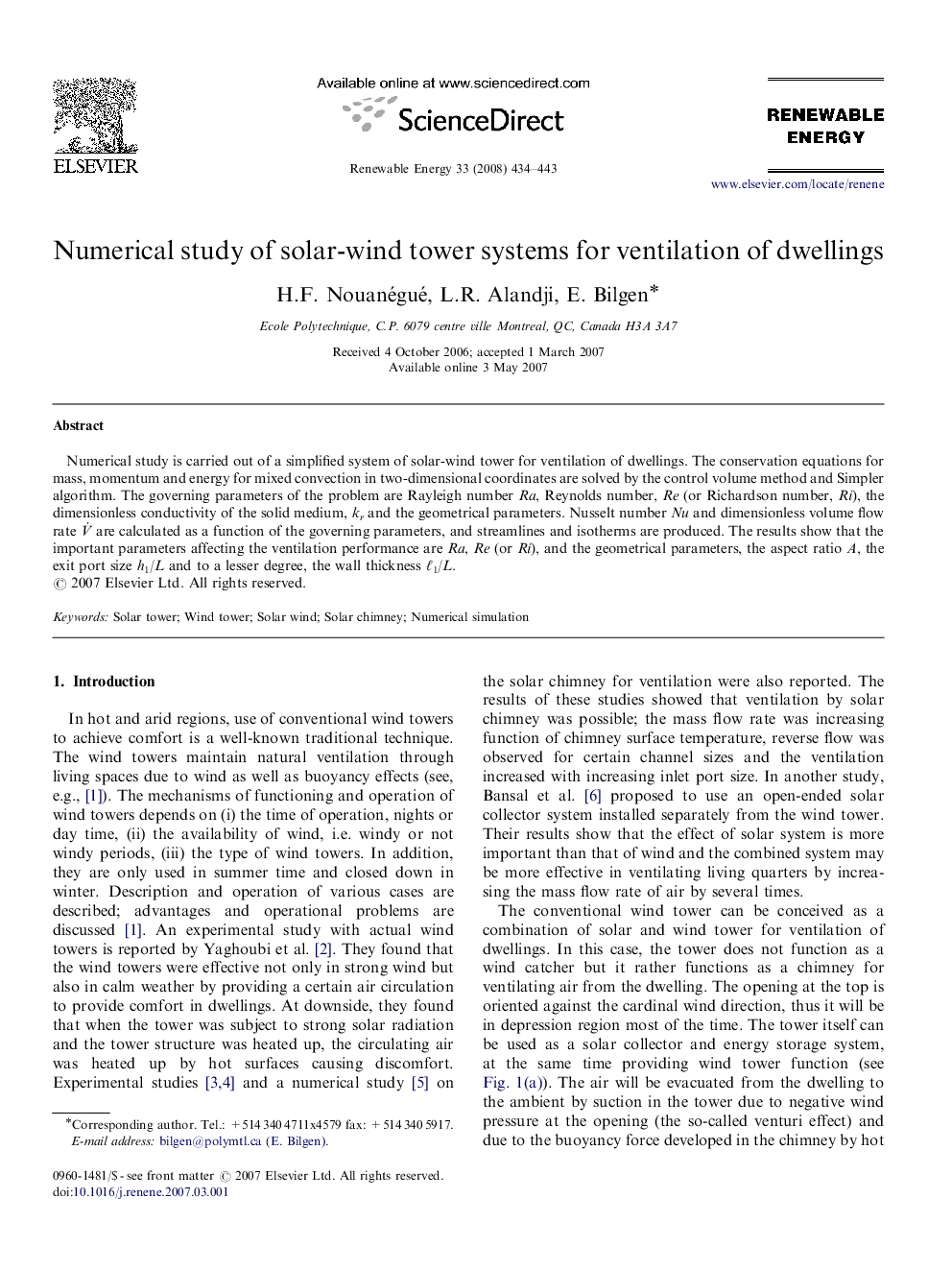 Numerical study of solar-wind tower systems for ventilation of dwellings