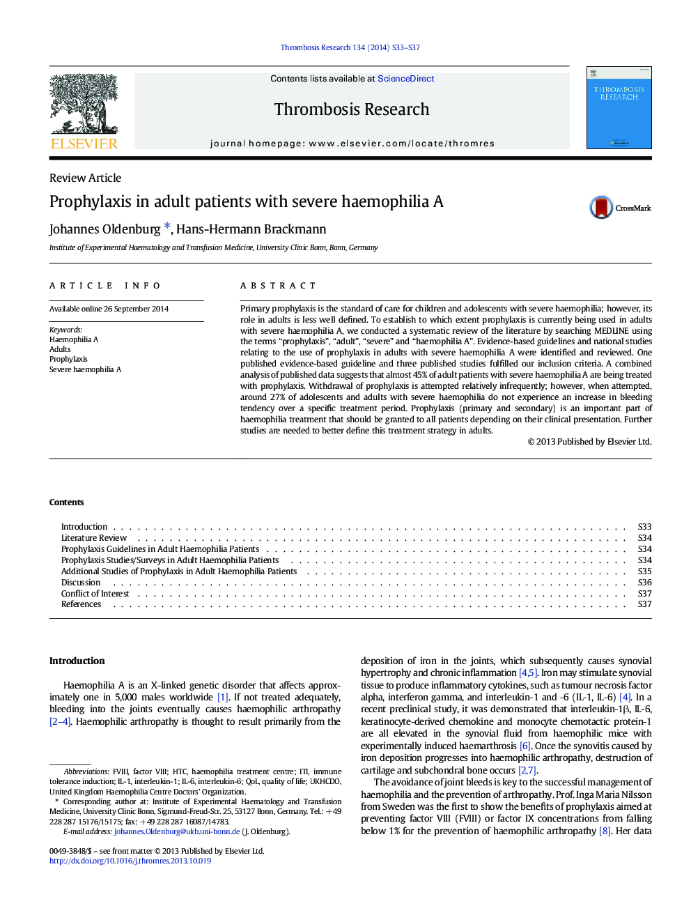 Prophylaxis in adult patients with severe haemophilia A