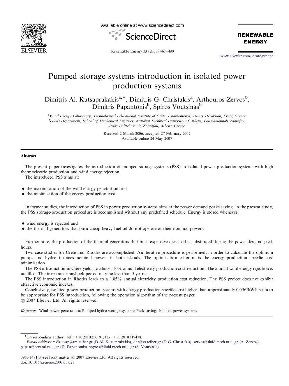 Pumped storage systems introduction in isolated power production systems