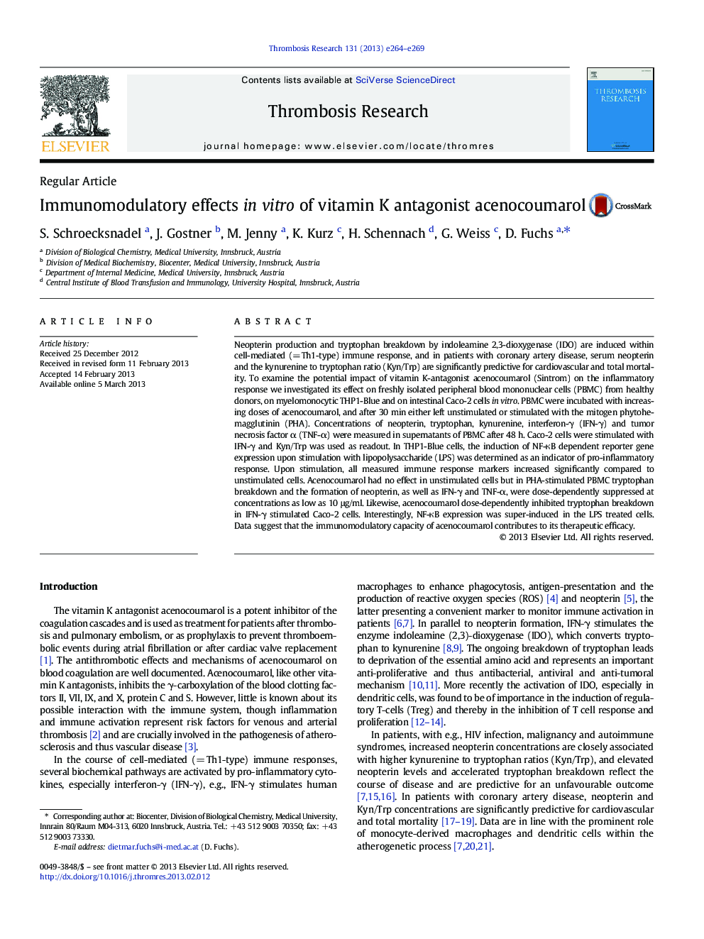 Immunomodulatory effects in vitro of vitamin K antagonist acenocoumarol