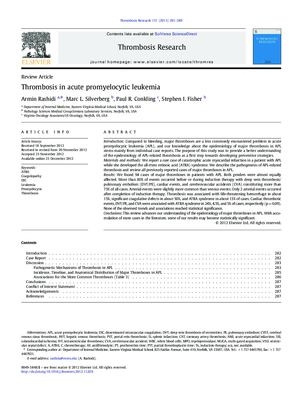 Thrombosis in acute promyelocytic leukemia