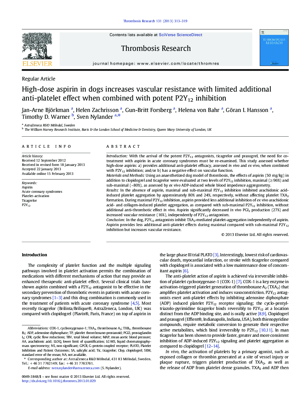 High-dose aspirin in dogs increases vascular resistance with limited additional anti-platelet effect when combined with potent P2Y12 inhibition