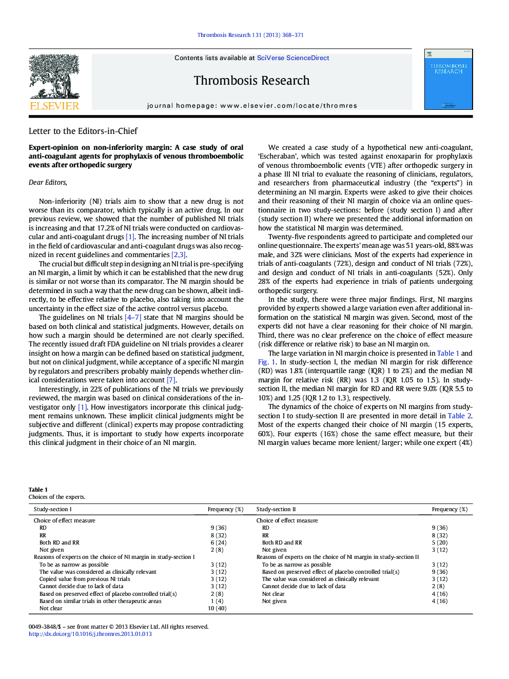 Expert-opinion on non-inferiority margin: A case study of oral anti-coagulant agents for prophylaxis of venous thromboembolic events after orthopedic surgery