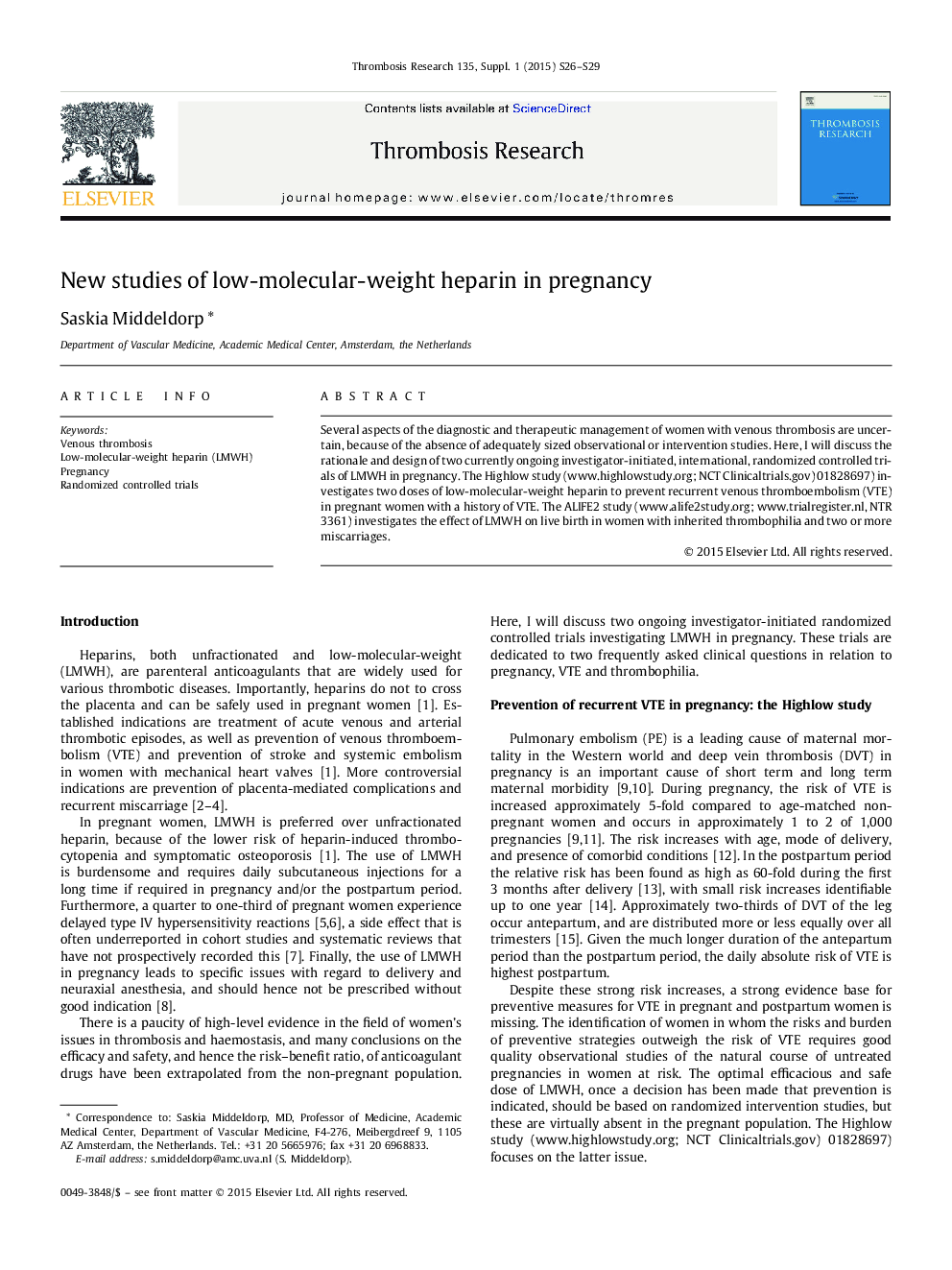 New studies of low-molecular-weight heparin in pregnancy