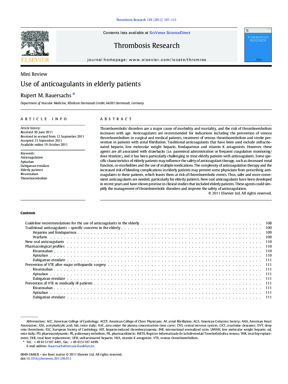 Use of anticoagulants in elderly patients