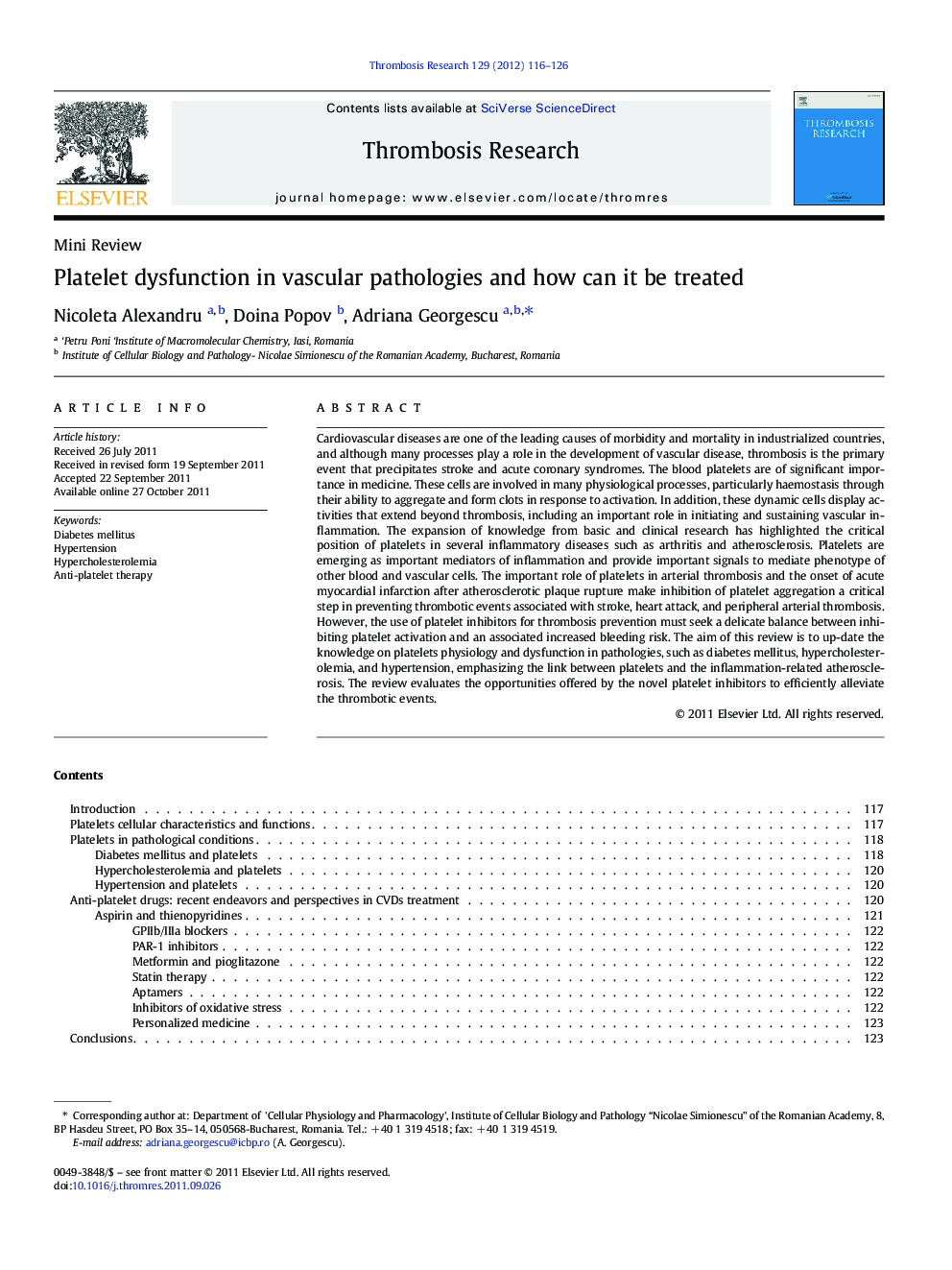 Platelet dysfunction in vascular pathologies and how can it be treated