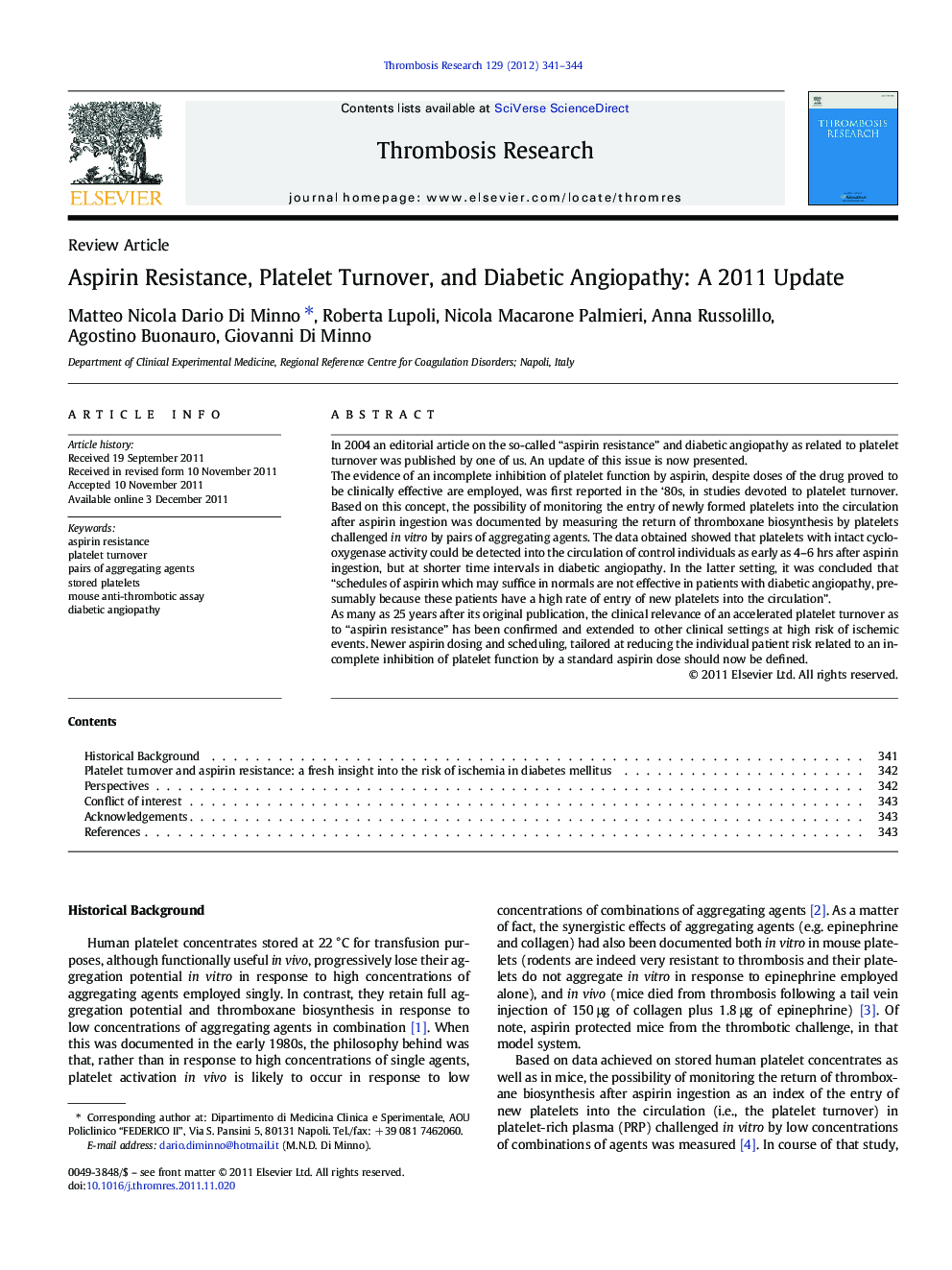 Aspirin Resistance, Platelet Turnover, and Diabetic Angiopathy: A 2011 Update