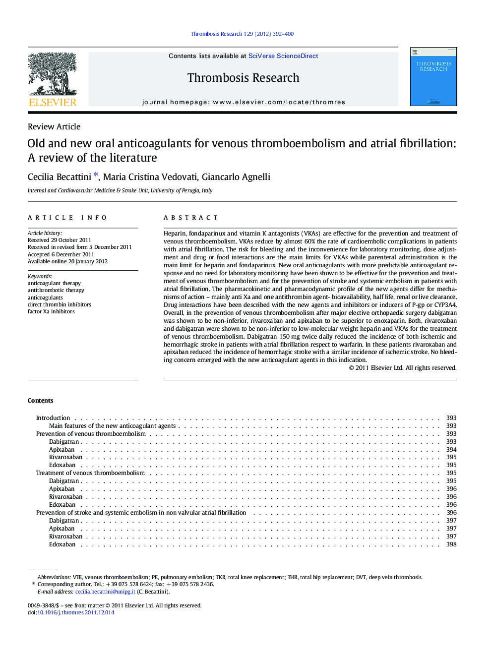 Old and new oral anticoagulants for venous thromboembolism and atrial fibrillation: A review of the literature