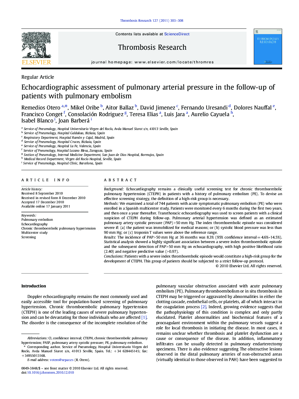 Echocardiographic assessment of pulmonary arterial pressure in the follow-up of patients with pulmonary embolism