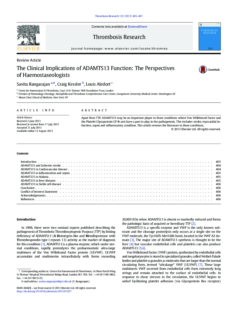 The Clinical Implications of ADAMTS13 Function: The Perspectives of Haemostaseologists