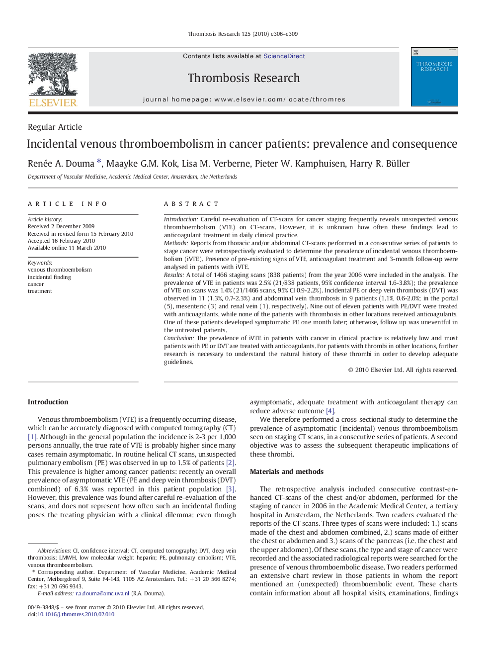 Incidental venous thromboembolism in cancer patients: prevalence and consequence