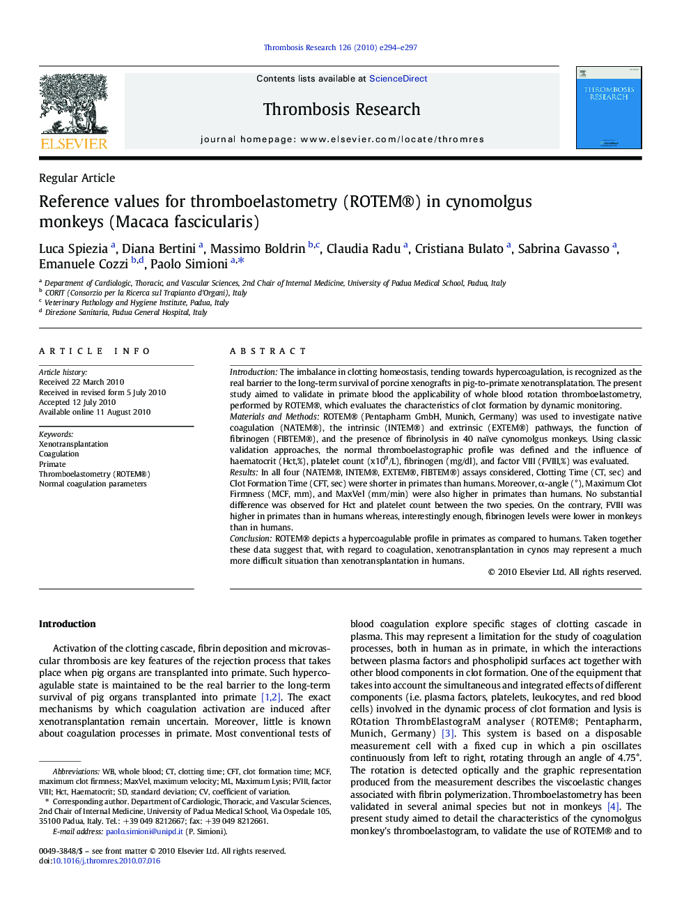 Reference values for thromboelastometry (ROTEM®) in cynomolgus monkeys (Macaca fascicularis)