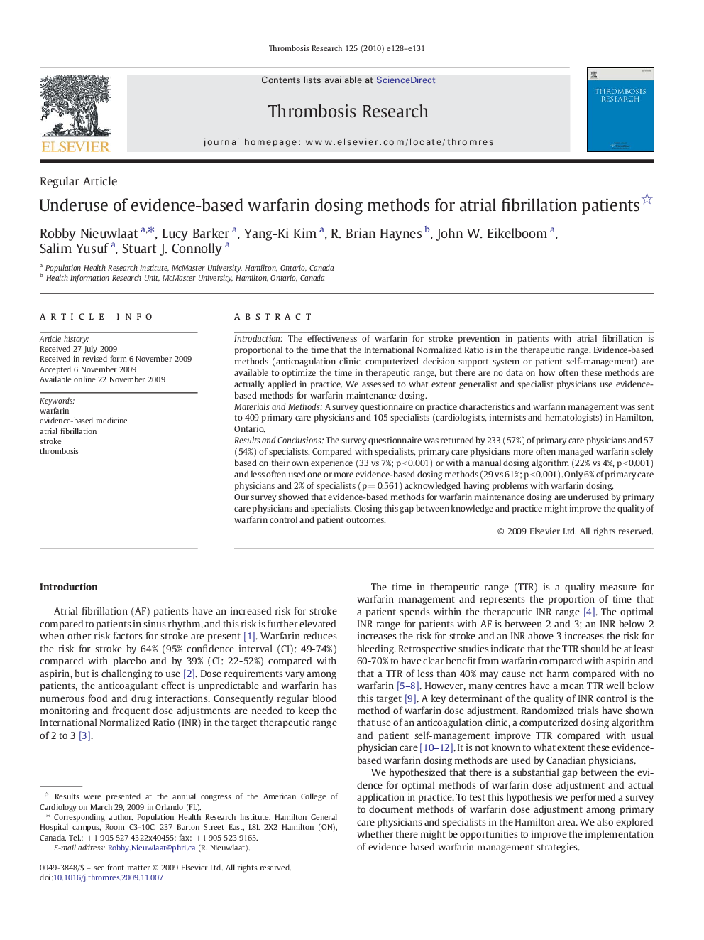 Underuse of evidence-based warfarin dosing methods for atrial fibrillation patients 