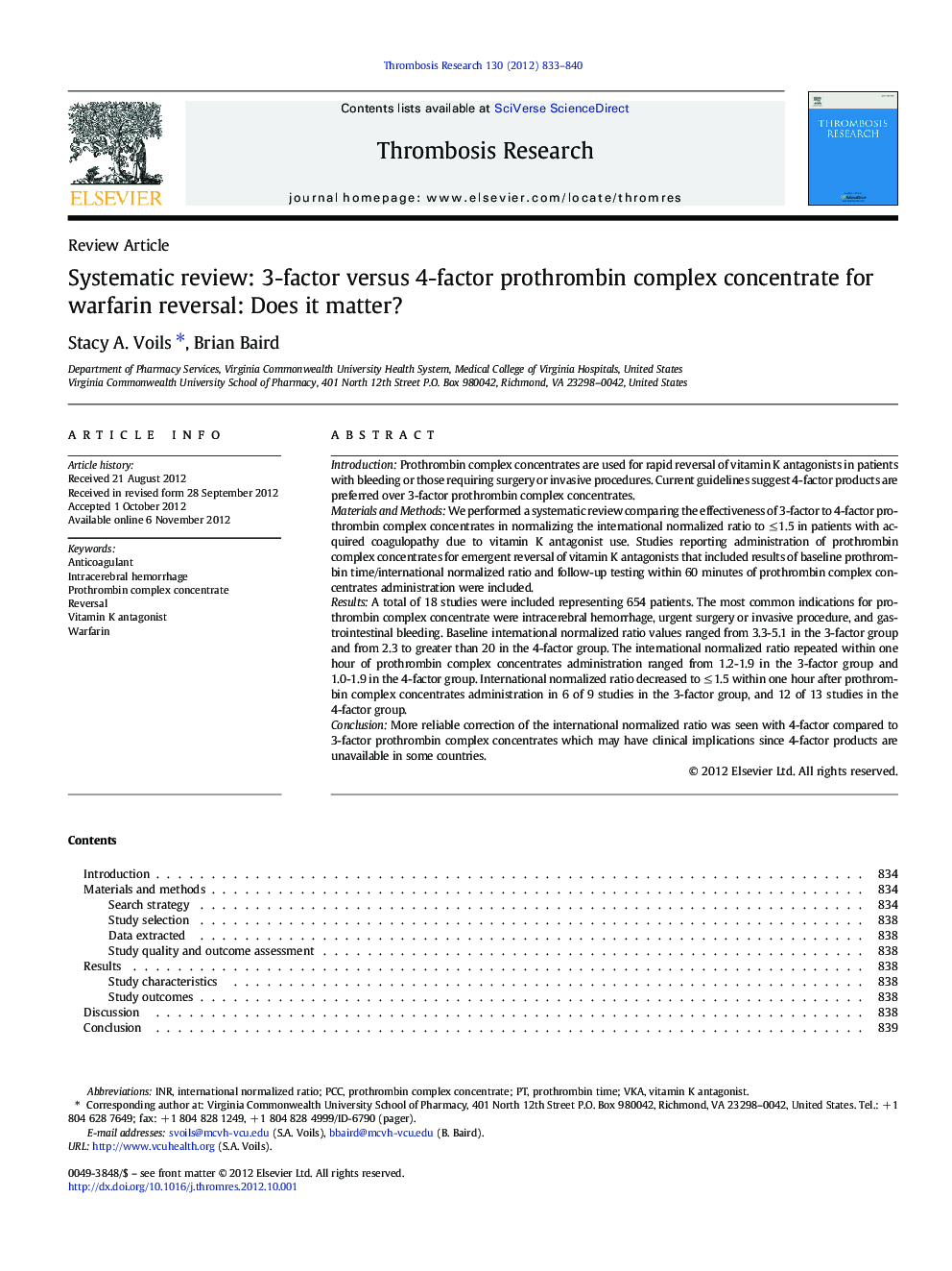 Systematic review: 3-factor versus 4-factor prothrombin complex concentrate for warfarin reversal: Does it matter?