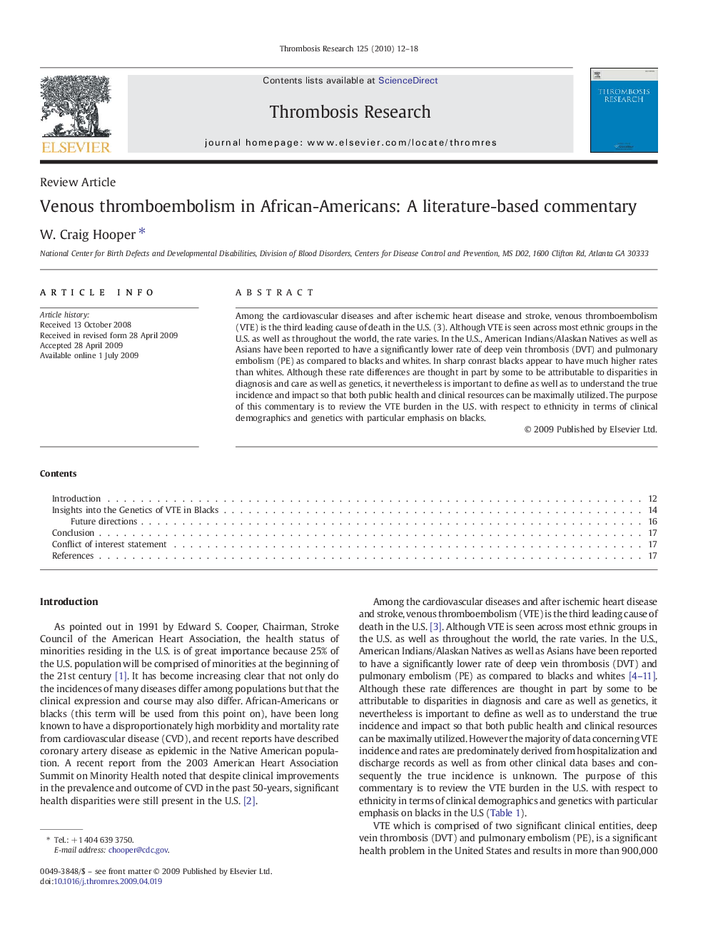 Venous thromboembolism in African-Americans: A literature-based commentary