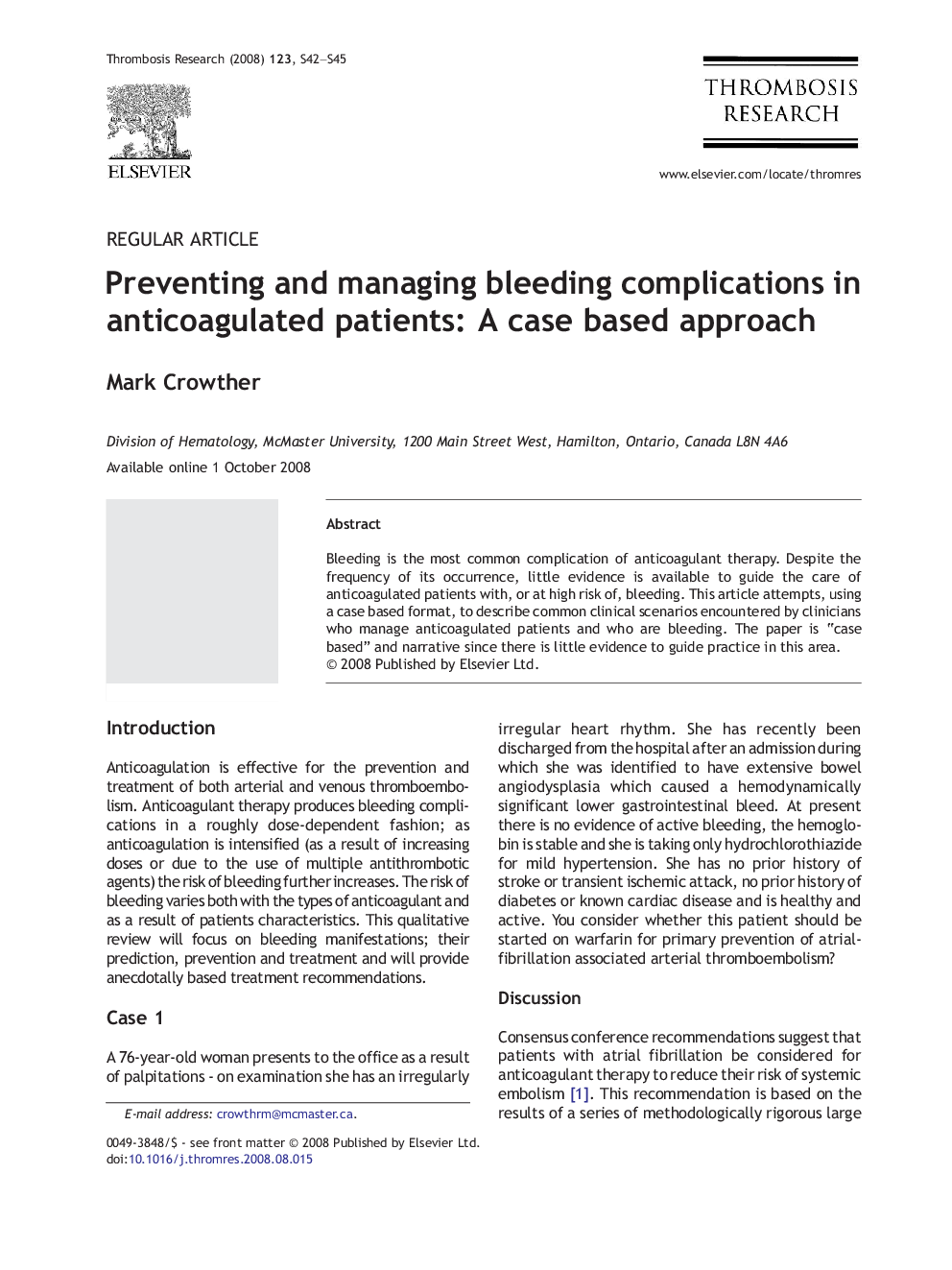Preventing and managing bleeding complications in anticoagulated patients: A case based approach