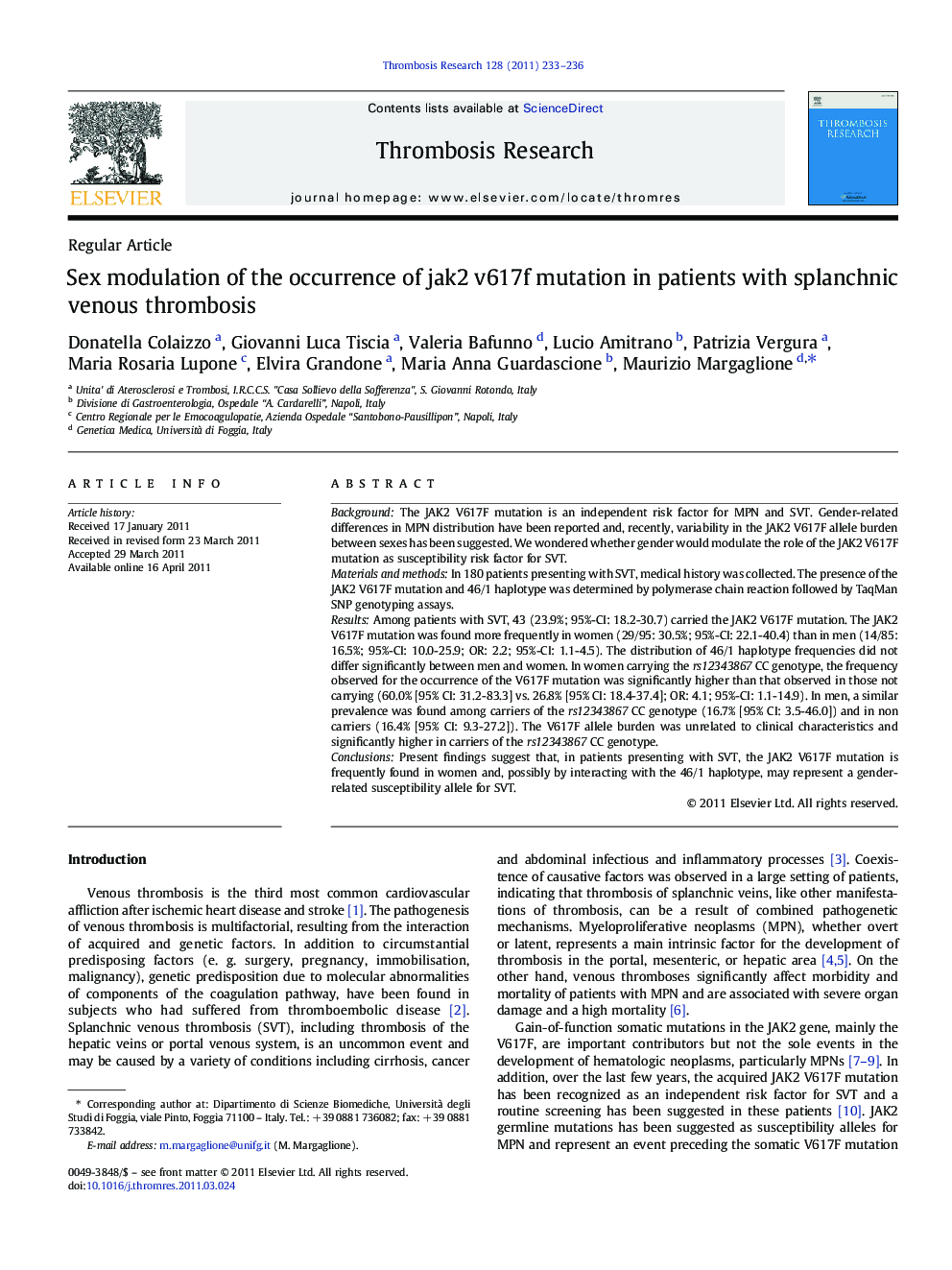 Sex modulation of the occurrence of jak2 v617f mutation in patients with splanchnic venous thrombosis