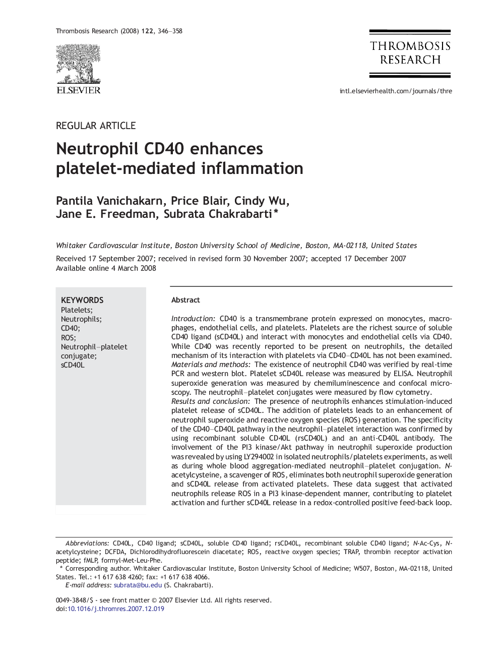 Neutrophil CD40 enhances platelet-mediated inflammation