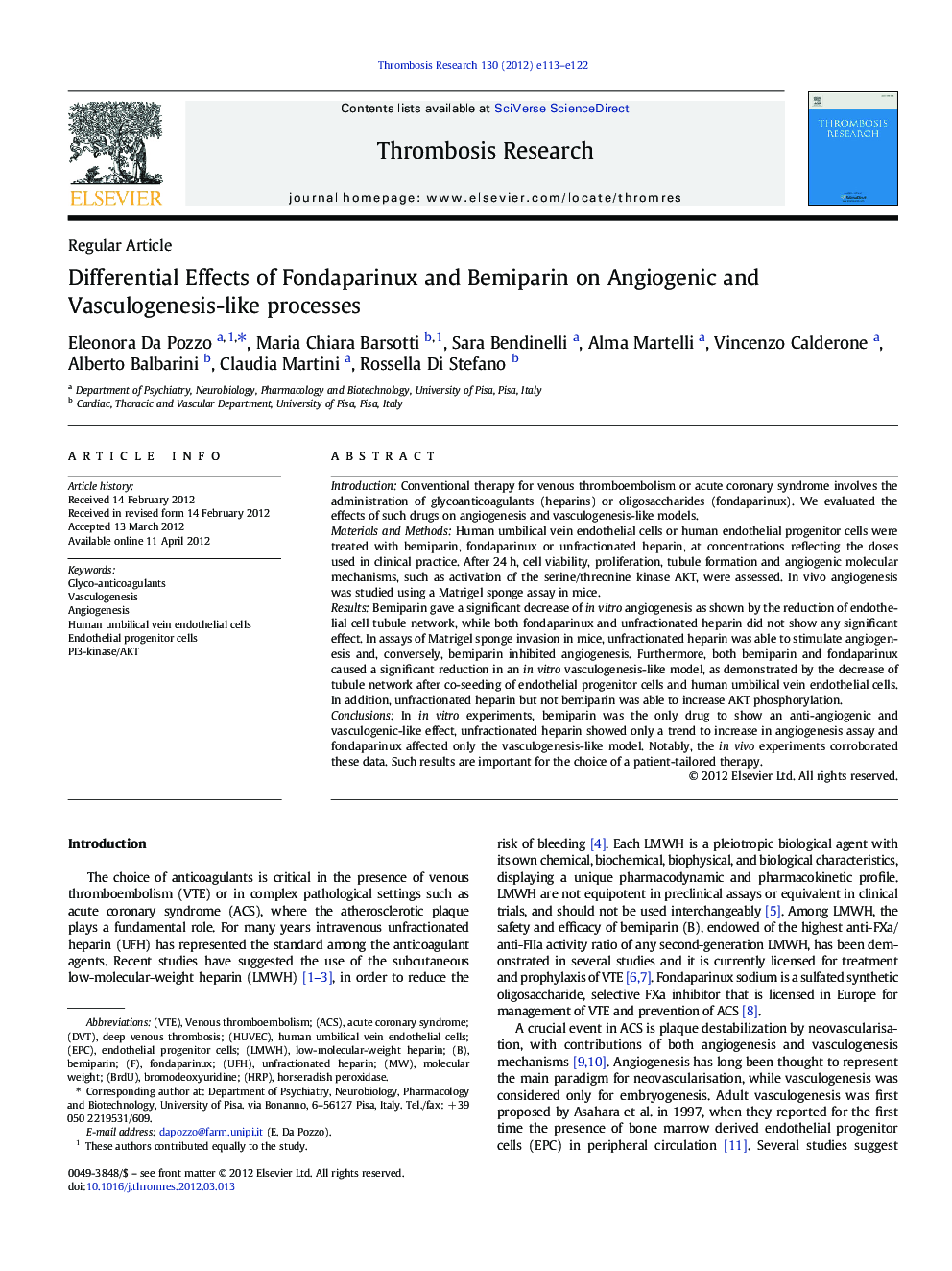 Differential Effects of Fondaparinux and Bemiparin on Angiogenic and Vasculogenesis-like processes