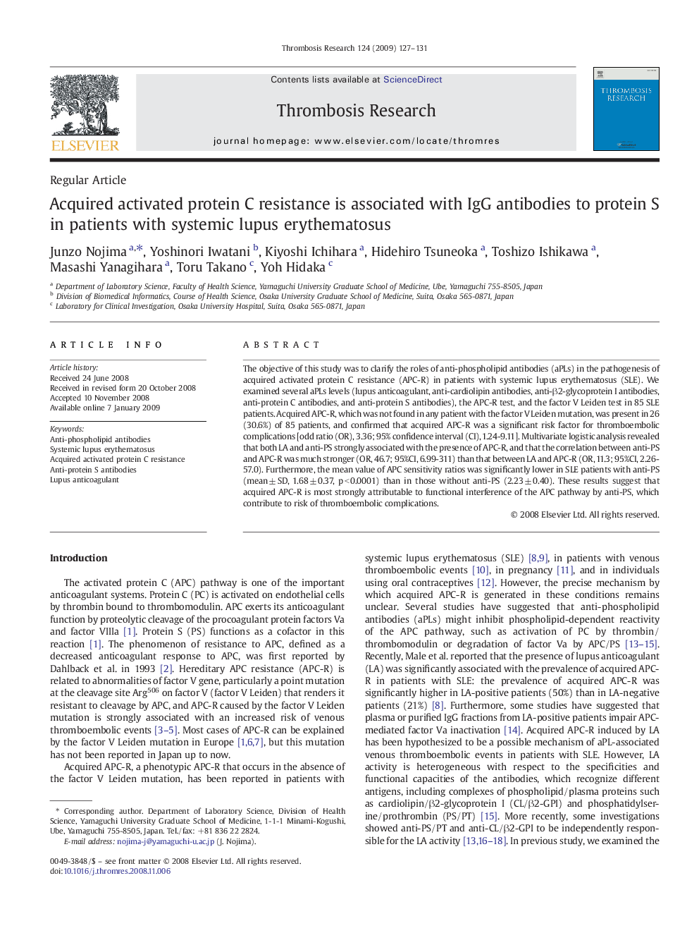 Acquired activated protein C resistance is associated with IgG antibodies to protein S in patients with systemic lupus erythematosus
