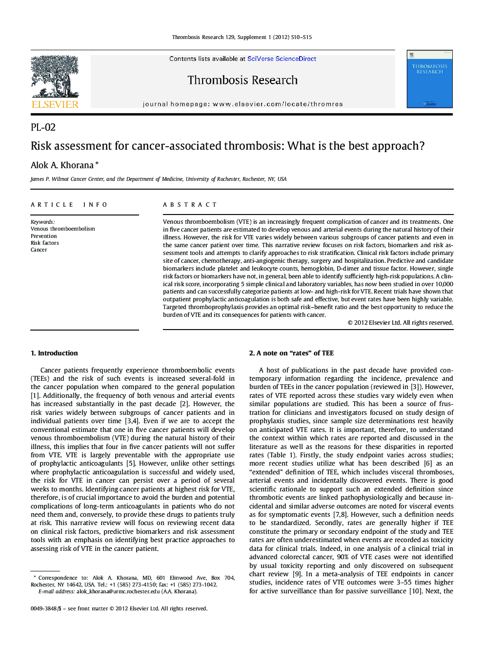 Risk assessment for cancer-associated thrombosis: What is the best approach?