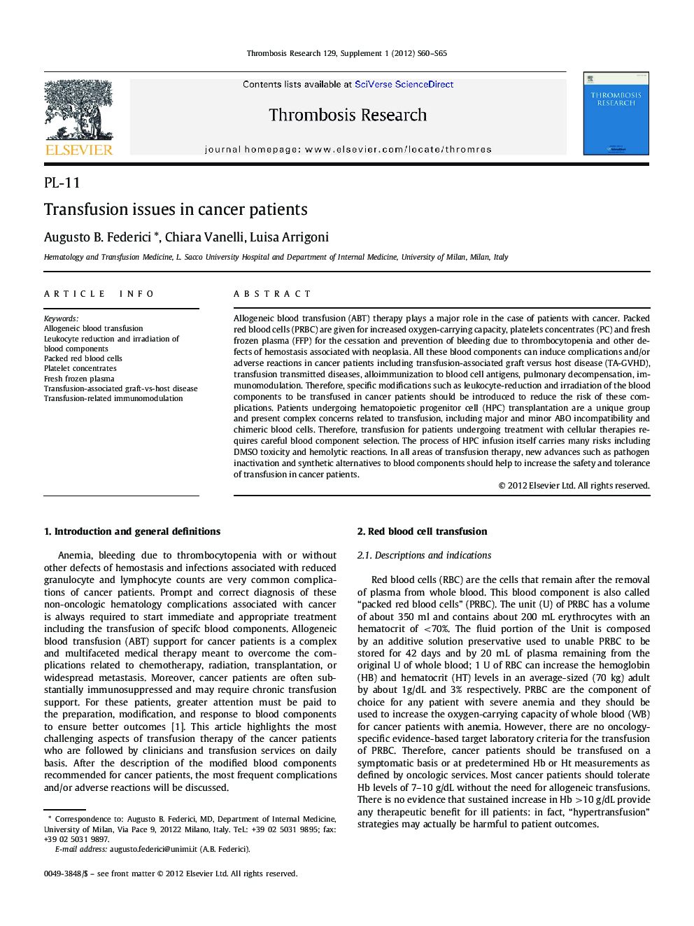 Transfusion issues in cancer patients