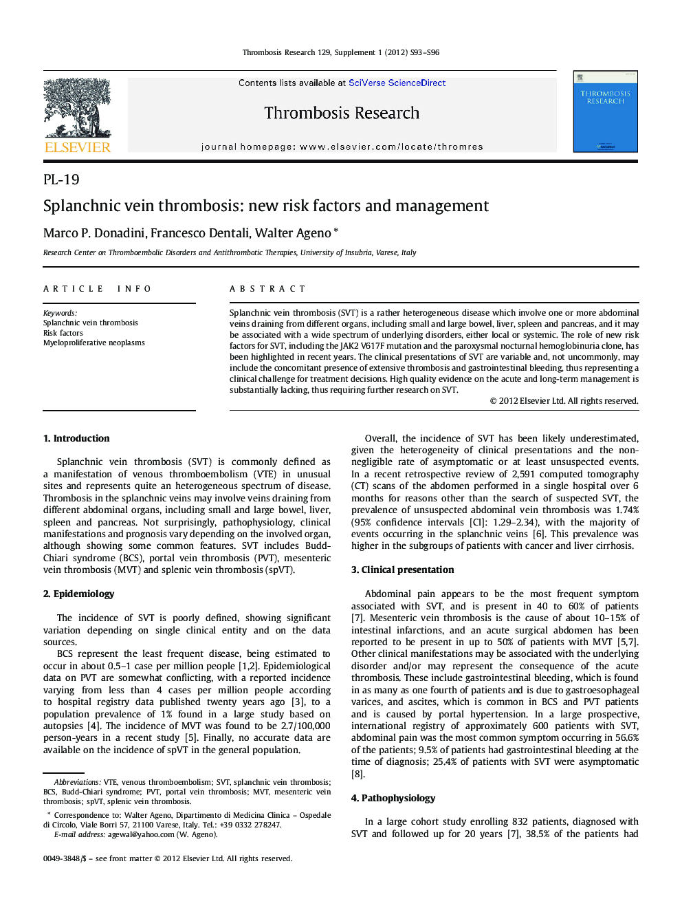 Splanchnic vein thrombosis: new risk factors and management