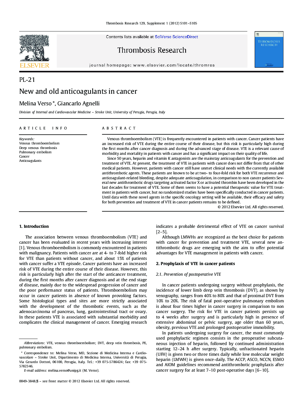 New and old anticoagulants in cancer