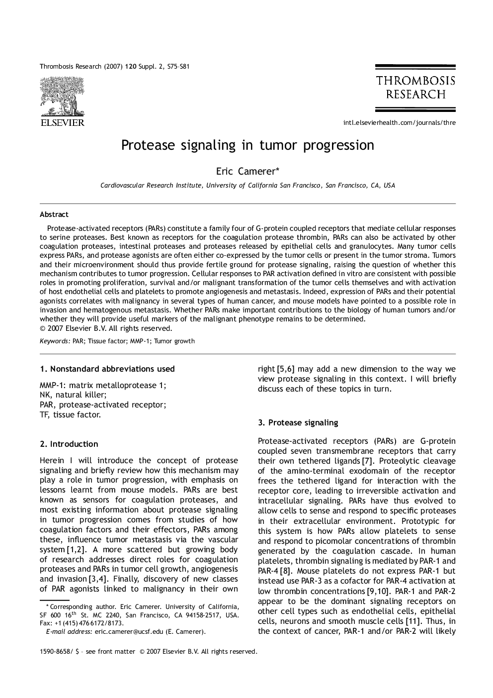 Protease signaling in tumor progression