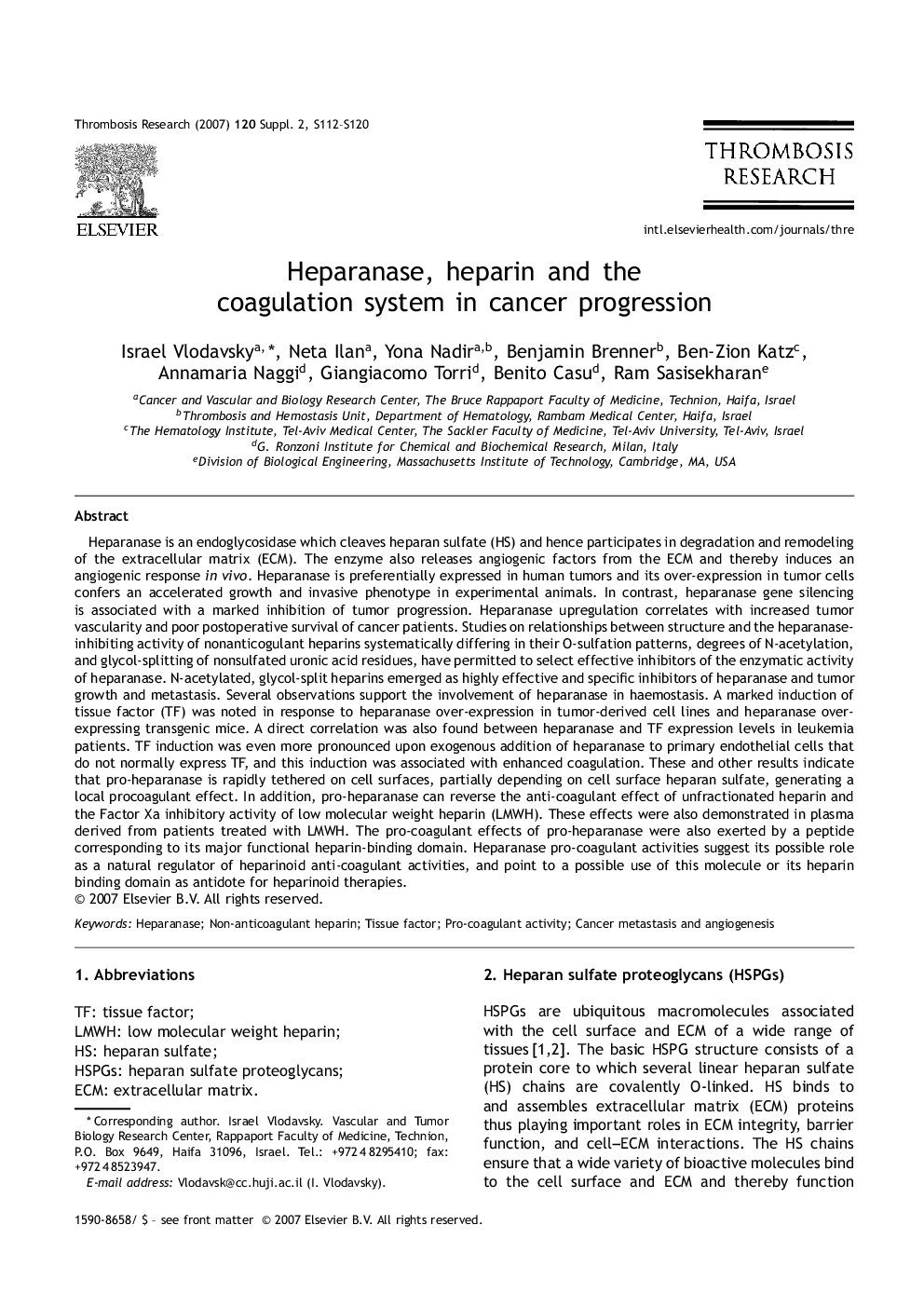 Heparanase, heparin and the coagulation system in cancer progression