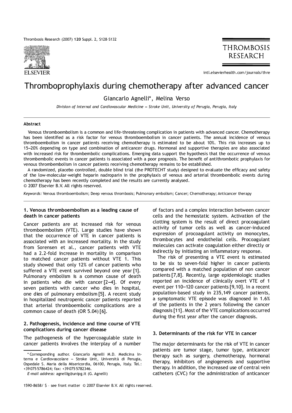 عکس صفحه اول مقاله: Thromboprophylaxis during chemotherapy after advanced cancer Thromboprophylaxis during chemotherapy after advanced cancer