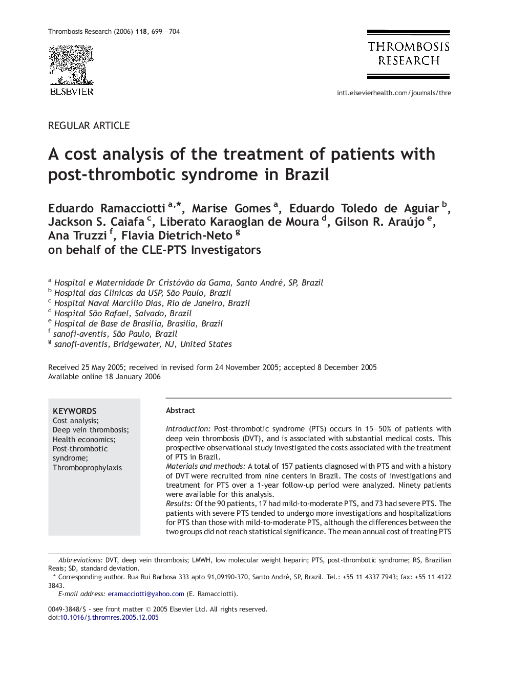 A cost analysis of the treatment of patients with post-thrombotic syndrome in Brazil