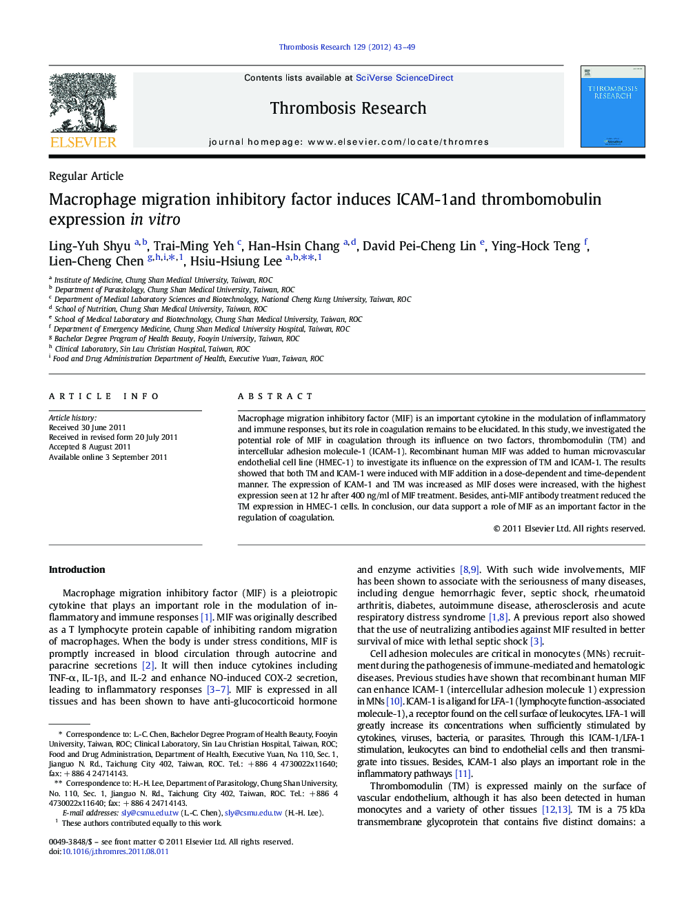 Macrophage migration inhibitory factor induces ICAM-1and thrombomobulin expression in vitro